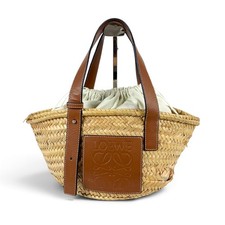 Loewe Basket Bucket Bag Medium Beige Brown Raffia Anagram Used Authentic picture