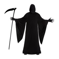 Men`s Grim Reaper Costume Adult Scary Hooded Death Robe & Gloves Halloween picture