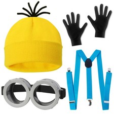 Adult Halloween Costume Yellow Hat Goggle Glove Suspender 4 Pcs Set Standard picture