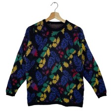 VTG Colorful Floral Knit Pullover Sweater Funky 80s/90s Retro Abstract Art Sz M picture