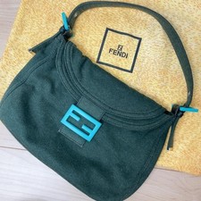FENDI Mamma Baguette Jersey Shoulder Bag Green Turquoise FF Buckle Vintage Japan picture
