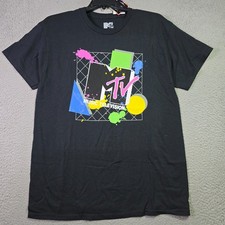 MTV MUSIC TELEVISION SHIRT Mens LARGE L BLACK MUSIC Casual RETRO 90s 80s NWT picture
