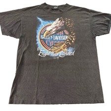 Vintage 1989 Harley Davidson Eagle Has Landed 3D Emblem Shirt Men XL 50/50 Black picture