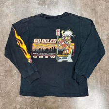 Vintage No Rules Skateboarding Shirt Y2K Thrashed Grunge Flame Sleeve Size 9 picture