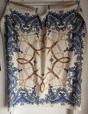 Chico's Scarf Blue White Brown Gold Classic Rectangle Wrap Shawl Stole picture