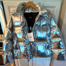 Maje Metallic Silver Hooded Insulated Puffer Jacket Women’s Size 2 EU/FR = US M picture