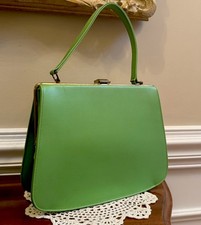 Vintage 60s Top Handle Green Purse Vinyl Handbag Rare picture