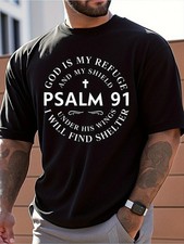 Psalm 91 Inspirational T-Shirt - God is My Refuge Unisex Black T-Shirt Q46656 picture