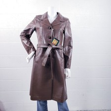 Vintage 70s Leda Spain Trench Coat Brown Leather Belted Boho Hippie Size 10 picture