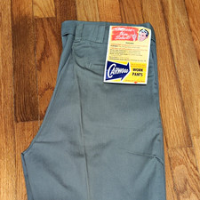 Deadstock 60s Carwood Mens Twill Work Pants Pocket Flasher Cotton Sanforized USA picture