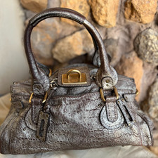 Vintage Y2K Metallic Bronze Heavy Padlock Satchel Shoulder Handbag Retro Style picture