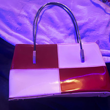 vintage 1960s/1970s mod red and white colorblock handbag (2 pockets) picture