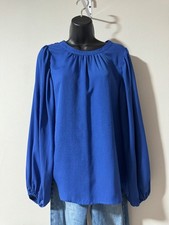 Cotton Bleu Royal Blue Blouse S Balloon Sleeve Round Neck Pullover Top NWT picture