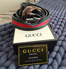 Gucci Men’s Dress Belt Size 40 Green/Red Web Stripe GG Logo Buckle Silver picture