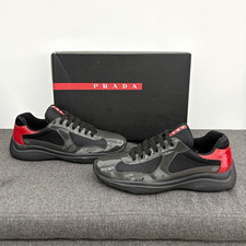 PRADA Men's Low Top Lace-Up Logo Sneakers Gray/Black/Red US 10 picture