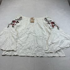 Umgee Women’s XL NWT White Floral Embroidered Bell Sleeve Boho Blouse picture