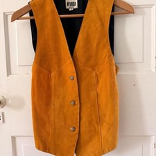 Women's Vintage Mustard Suede Vest w floral buttons picture