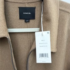 Vince Men's Camel Wool Zip Front Jacket, Point Collar Short Length, XL picture