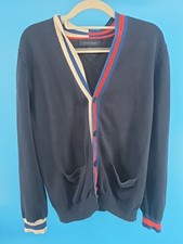 Vintage Tommy Hilfiger Premium Cotton Navy Red & White Cardigan Sweater Size L picture