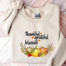 Thankful Grateful Blessed Sweatshirt Fall Pumpkin Thanksgiving Crewneck Shirt picture