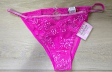 NWT Vintage Victoria's Secret Pink Shimmer Lace Low String Bikini Panties S picture
