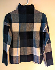 NWT-Tahari Womens XS Green And White Plaid Mock Neck Pullover Sweater picture