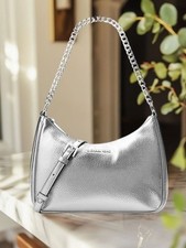 Michael Kors Women Large Crossbody Silver Purse Bag Shoulder Messenger Handbag picture