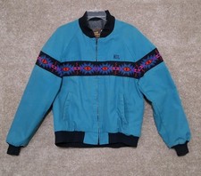 Vintage David James Aztec Jacket Mens Large Turquoi Blanket Lined Western Bomber picture