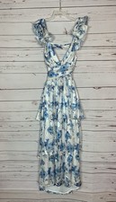 Storia Boutique Women's S Small Blue White Floral Ruffle Long Dress NEW TAGS picture