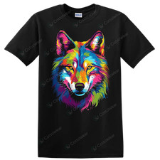 Colorful Wolf Face Rainbow Animal T Shirt Vibrant Wildlife Art Tee Gift Idea picture