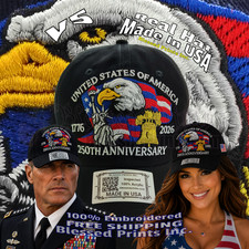 USA 250th Anniversary Hat Cap Eagle 1776 2026 Black Embroidered Made In USA V5 picture