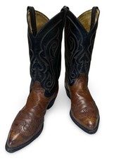 Vintage Tony Lama 2 Tone Brown Black Wingtip 6342 Mens Cowboy Boots 11 D picture