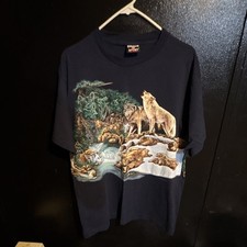 Vintage Habitat Navy Wolf Graphic T-Shirt Tee Size L Large picture
