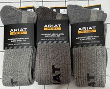 Ariat 3 Pair Merino Wool Blend Steel Toe Work Socks Medium M Midweight Tall Boot picture