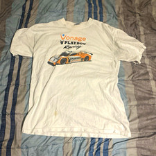 Vintage 2000s Men's L Heavyweight White Playboy Racing light stains picture