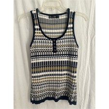 7th Avenue New York & Company Geometric Knit Henley Tank Top picture