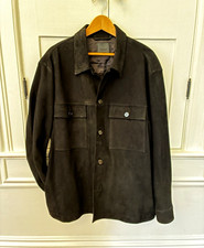 XXL Theory Men's Black Suede Button-Front Shacket Jacket, Point Collar picture