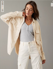 American Eagle Women's Oversized Fleece & Love Shacket, Sand Medium NWT NEW picture
