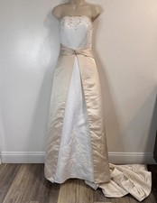 NEW David's Bridal Wedding Dress Michaelangelo Sz 6 Satin Beaded Train White picture