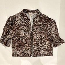 Cinq à Sept Holly Leopard Print Zip Front Jacket w/ Pockets 3/4 Sleeve S picture