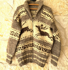 VTG 60-70s COWICHAN WOOL SWEATER LEAPING DEER LIGHTNING BRAND ZIP CANADA SZ S-M picture