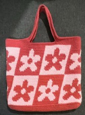 HANDMADE Crochet 70s vibe Floral Handbag Dark and light Pink 11.5x11.5 picture