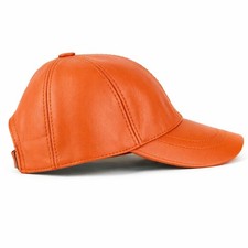Leather Baseball Cap Hat – 100% Genuine Orange Leather Hat, Limited Edition picture