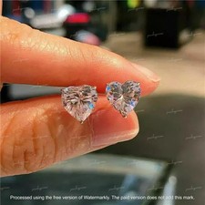 2Ct Heart Cut Lab Created Diamond Solitaire Stud Earring 14k White Gold Over picture