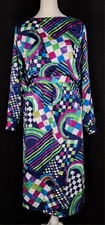 Vtg 80s 90s Unbranded W/ Multicolor Geometric Pattern Midi Dress Sz M  picture