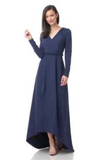 JS Collections Navy Blue Akala V-Neck High-Low Gown Size 8 Orig $278 picture