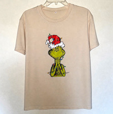 Beige Crew Neck Short Sleeve T-Shirt Grinch Dr. Seuss Christmas Graphic M picture