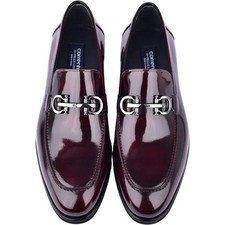 Corrente Men’s Glossy Finish Dark Burgundy Low Cut Buckle Round Toe Loafer picture
