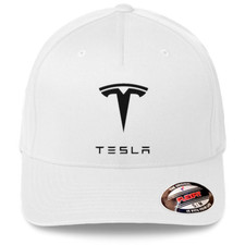 Tesla Motor Black Logo White Hat Flexfit Baseball Cap Printed Emblem S/M & L/XL picture