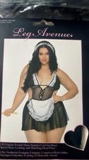 Leg Avenue French Maid Costume 3pc Sheer Apron Dress Black/White Plus 1X/2X picture